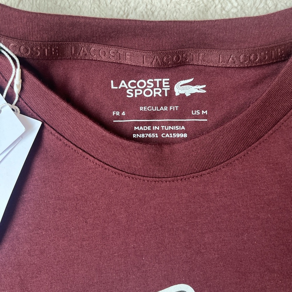 NWT Lacoste Sport Graphic Burgundy Tee with Iconic Green Logo Men Size Medium - Picture 9 of 11